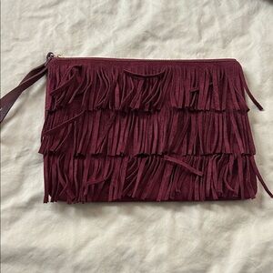 Old Navy Maroon Fringe Wristlet
